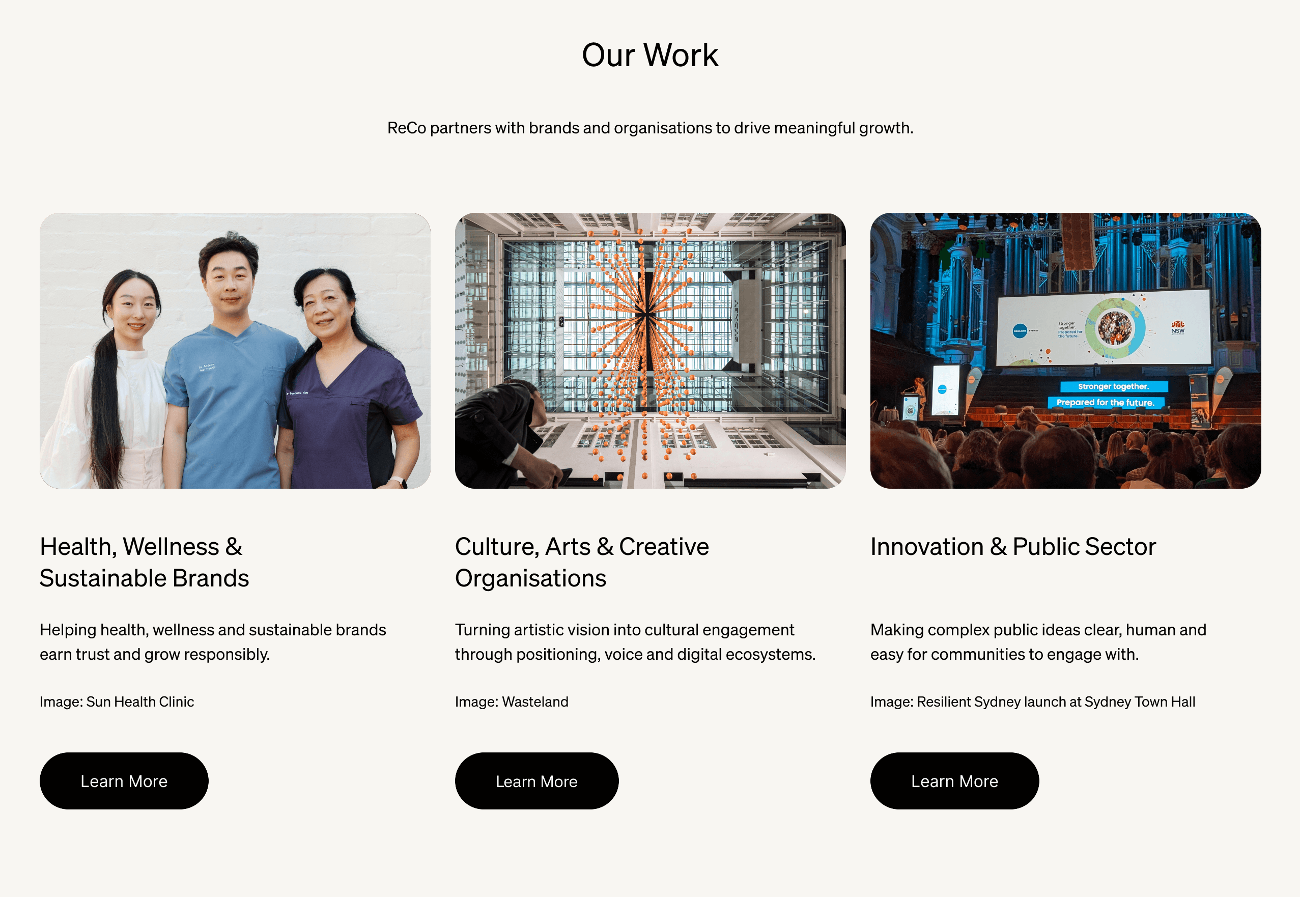 ReCo homepage industry showcase, before redesign
