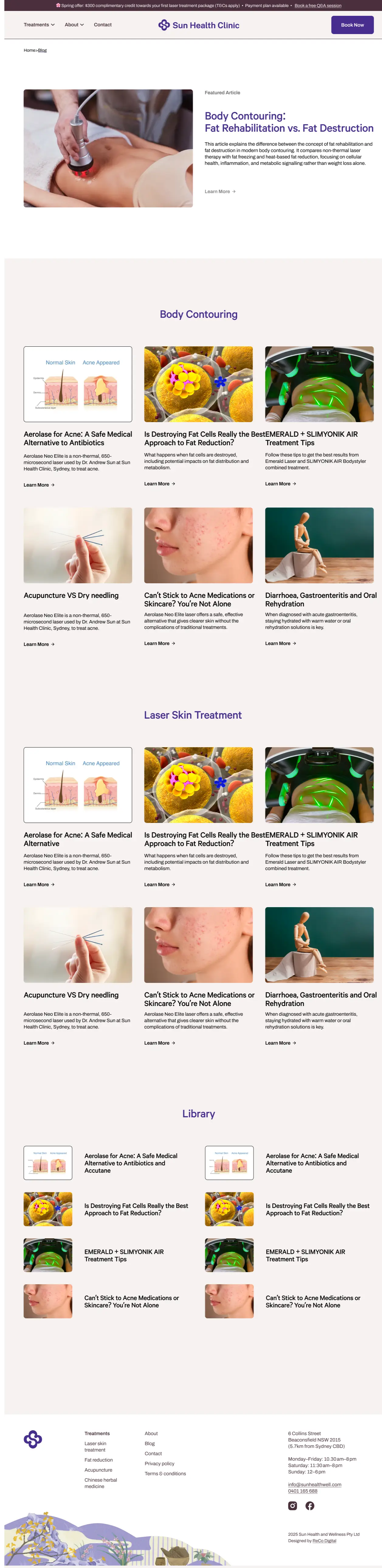 Sun Health Clinic blog homepage, after redesign
