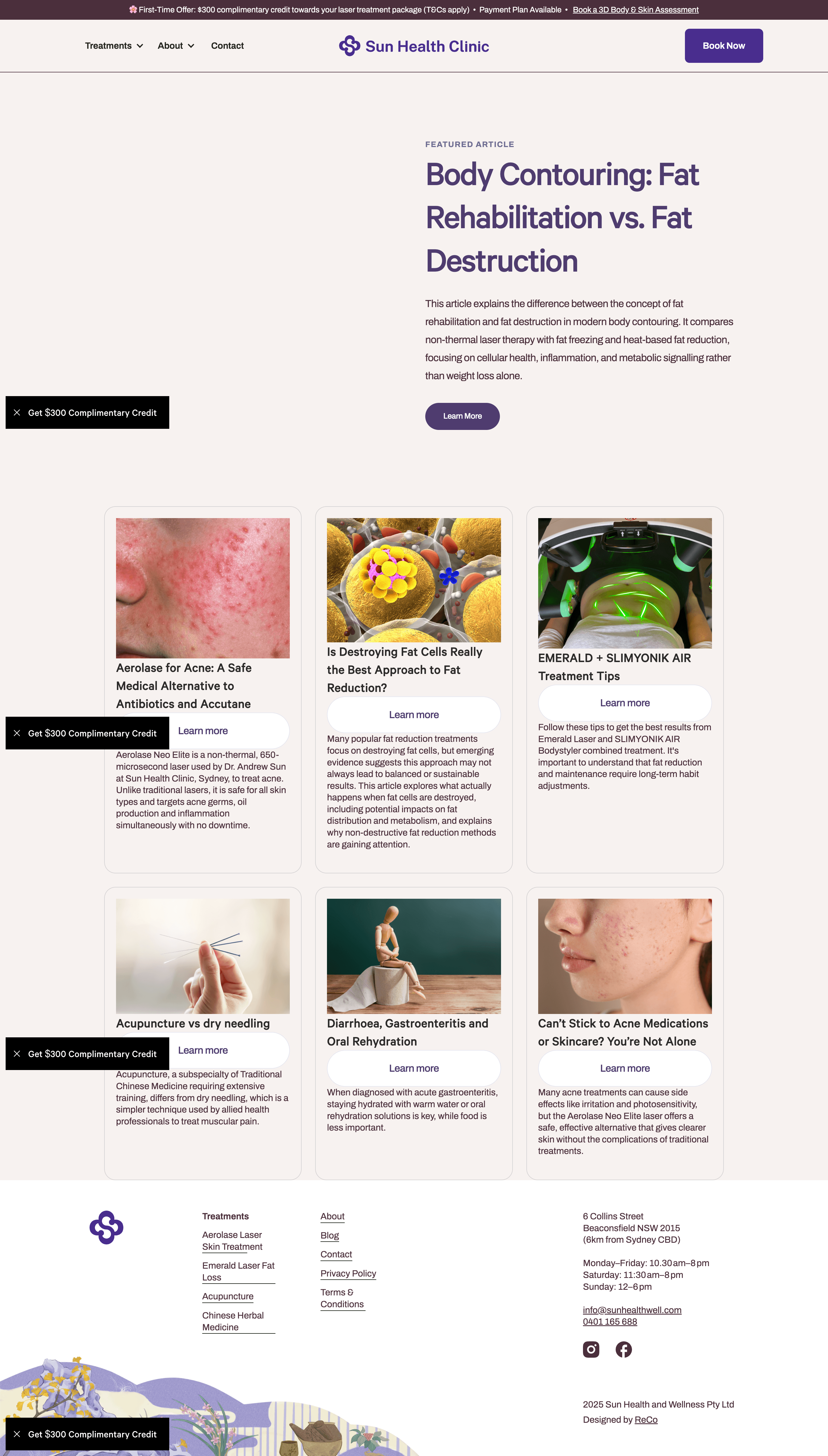 Sun Health Clinic blog homepage, before redesign